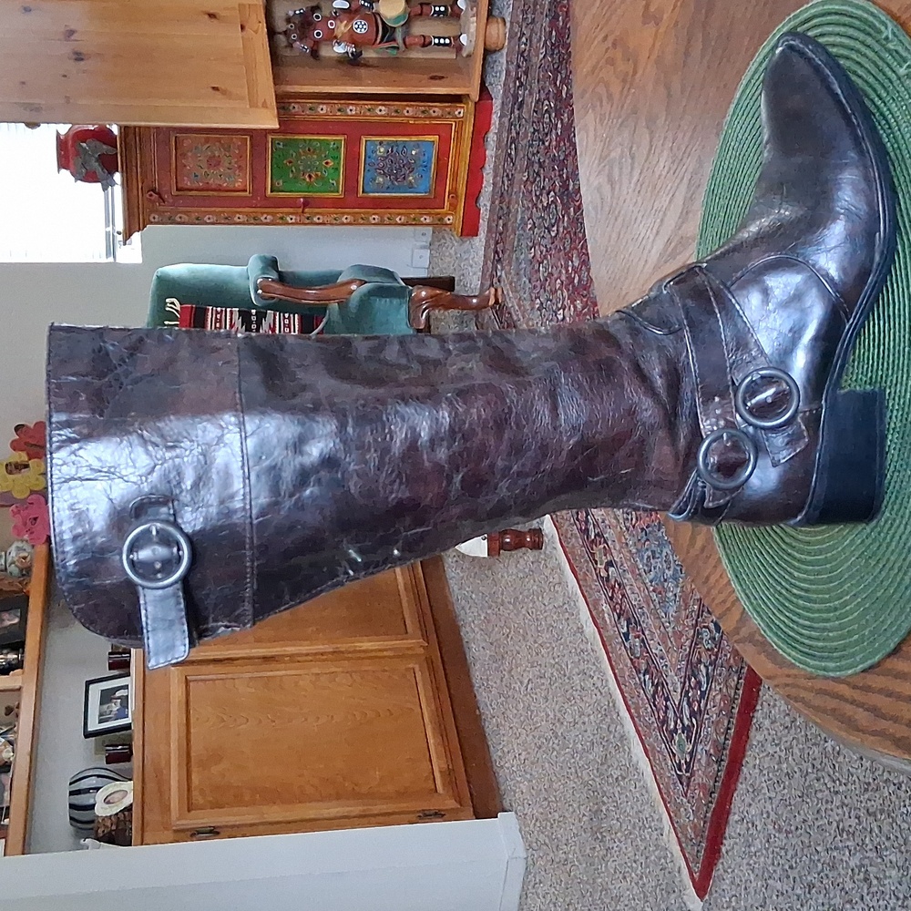 Born Chocolate Brown Leather Knee High Riding Moto Style Boots Size 5 - Picture 14 of 14